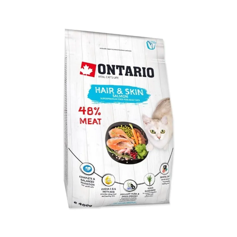 Ontario Cat Hair & Skin sausas maistas suaugusioms | AKVANAMAI