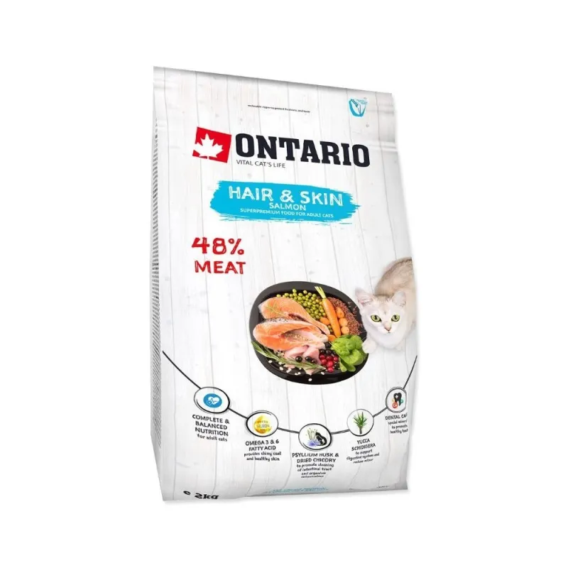 Ontario Cat Hair & Skin sausas maistas suaugusioms | AKVANAMAI