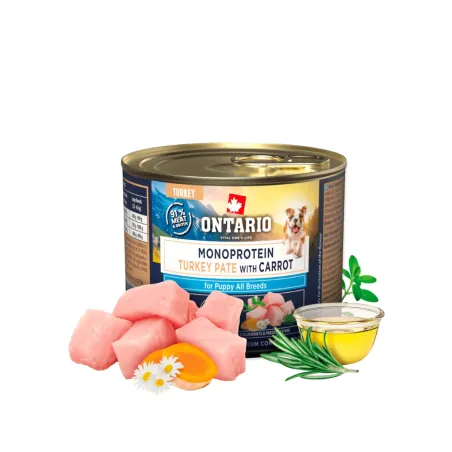 Ontario vieno baltymo konservai jauniems šuniukams su kalakutiena ir morkomis, 200 g