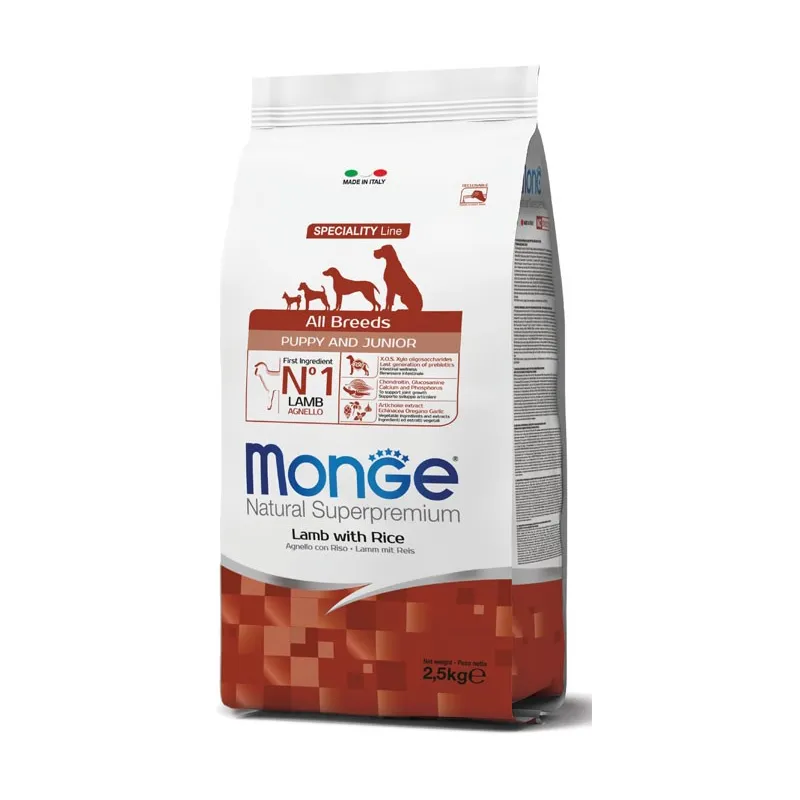 Monge puppy sausas pašaras (ėriena ir ryžiai) 2,5kg | AKVANAMAI