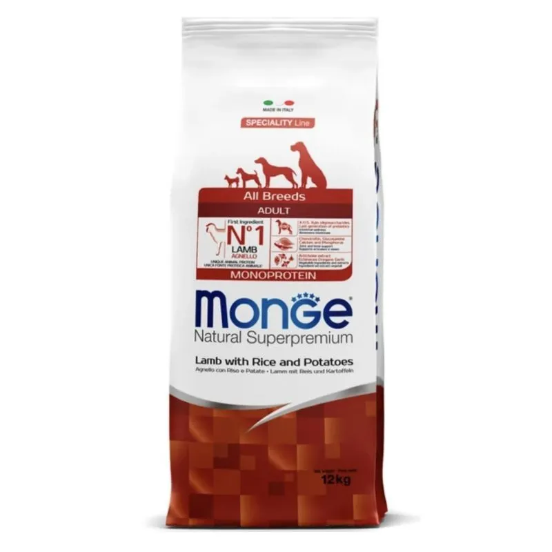 Monge adult sausas pašaras (ėriena, ryžiai, bulvės) | AKVANAMAI