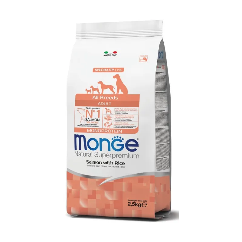 Monge adult sausas pašaras (lašiša ir ryžiai) 2,5kg | AKVANAMAI