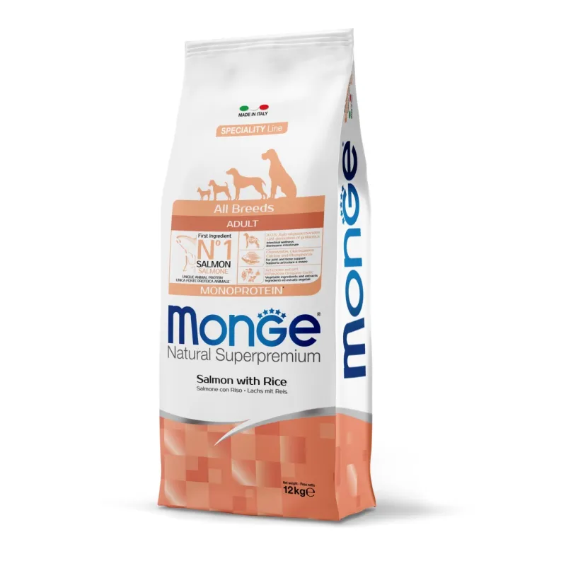 Monge adult sausas pašaras (lašiša ir ryžiai) 12kg | AKVANAMAI