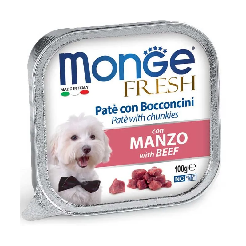 Monge Fresh paštetas šunims su jautienos gabalėliais | AKVANAMAI