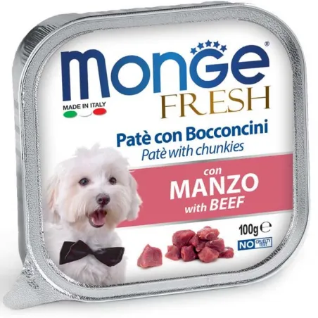 Monge Fresh paštetas šunims su jautienos gabalėliais | AKVANAMAI