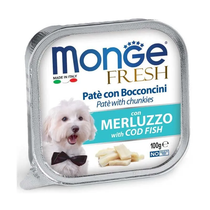 Monge Fresh paštetas šunims su menkės gabalėliais | AKVANAMAI