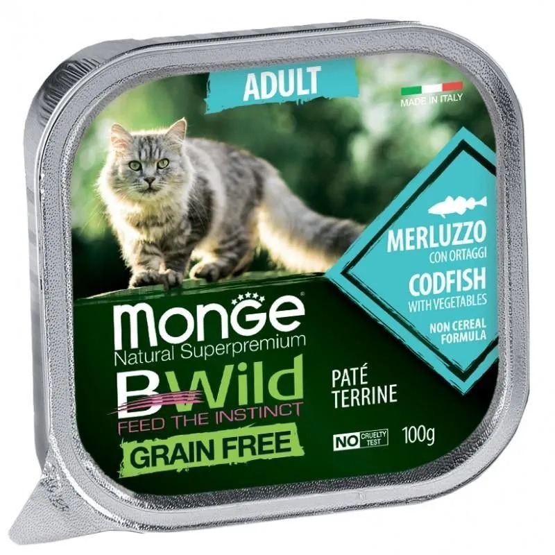 Monge BWild Adult paštetas katėms su su menke ir | AKVANAMAI
