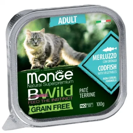 Monge BWild Adult paštetas katėms su su menke ir | AKVANAMAI