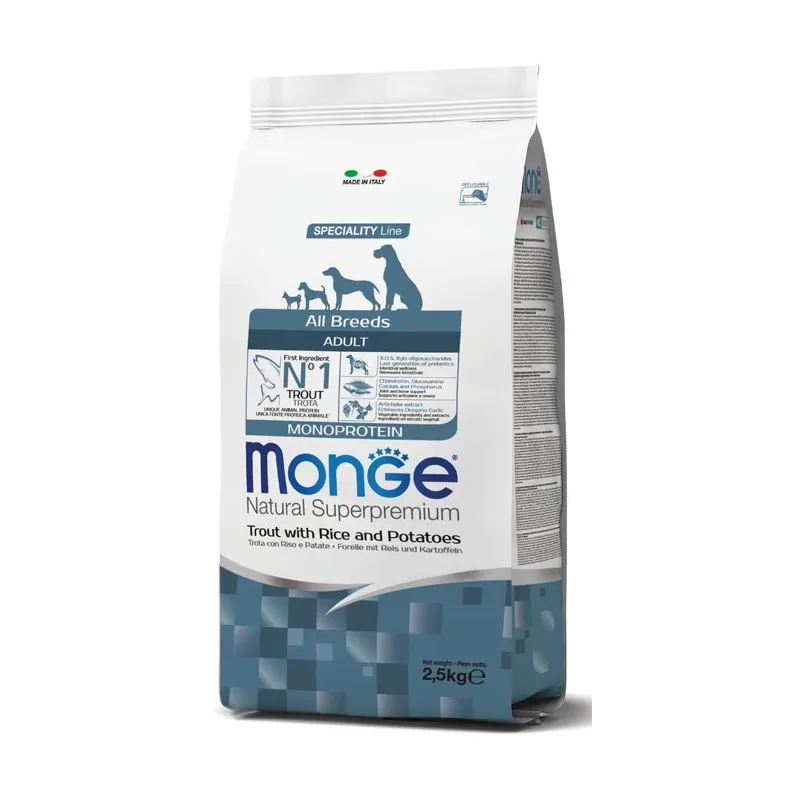 Monge Dry Dog All Br. Adult Monoprotein Trout, Rice | AKVANAMAI