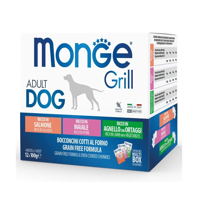 Monge GRILL MIX Dog Adult salmon/pork/lamb 100gx12 | AKVANAMAI