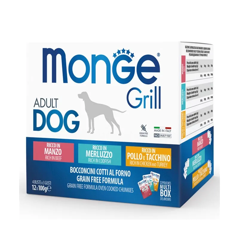 Monge GRILL MIX Dog Adult beef/cod/chicken 100gx12 | AKVANAMAI