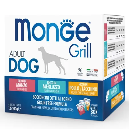 Monge GRILL MIX Dog Adult beef/cod/chicken 100gx12 | AKVANAMAI
