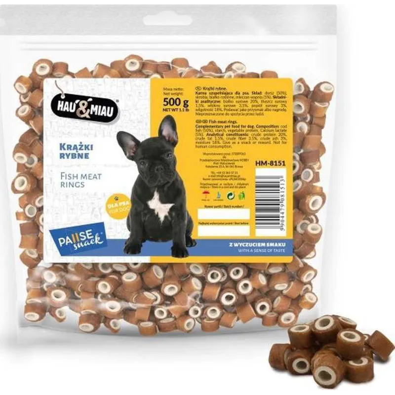 Hau&amp;Miau minkšti mini žuvies žiedai 500g | AKVANAMAI