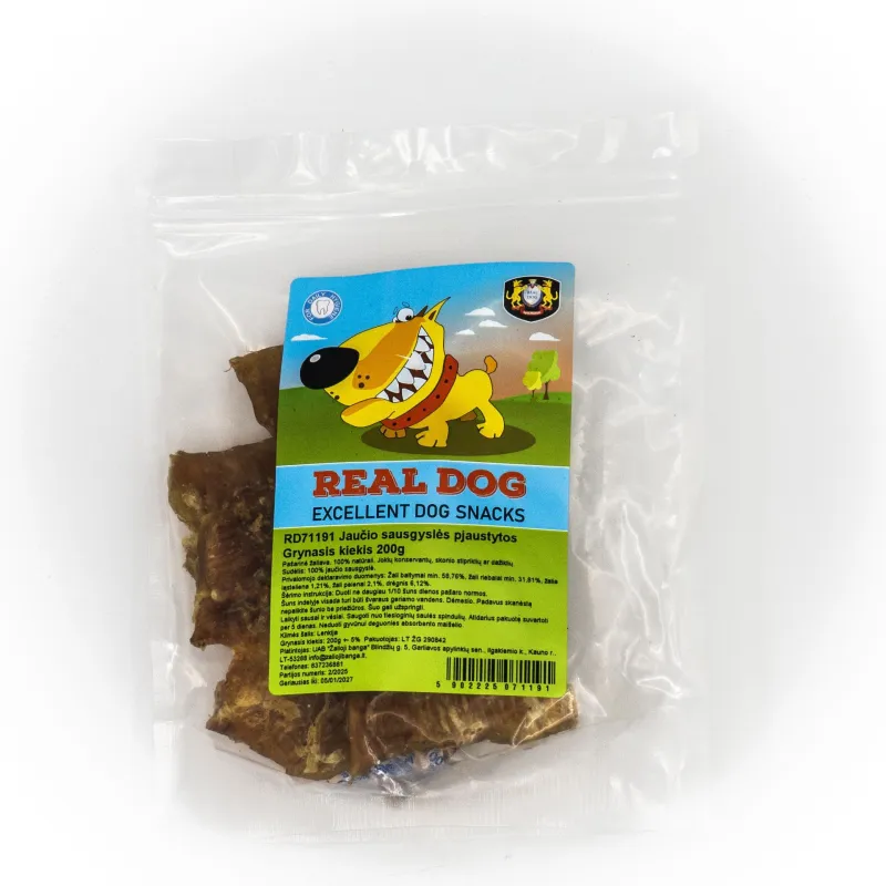 Real Dog jaučio sausgyslės pjaustytos 200g | AKVANAMAI