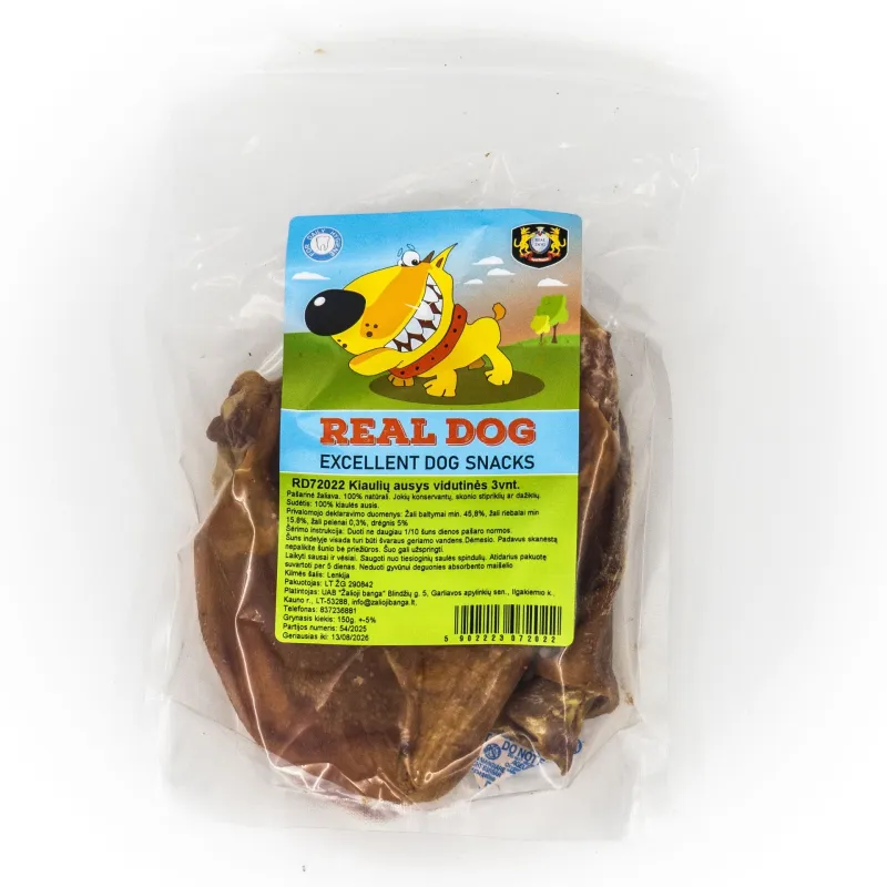 Real Dog kiaulės ausys vidutinės 3vnt. | AKVANAMAI