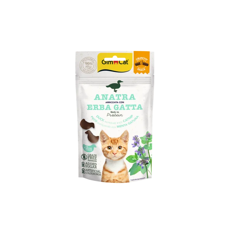 Gimcat Crunchy Snacks Duck /Catnip traškūs skanėstai | AKVANAMAI
