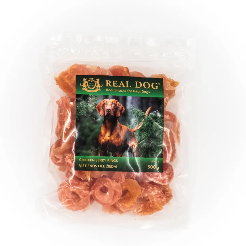 Real Dog SNACKS Minkšti vištienos file žiedai 500g | AKVANAMAI