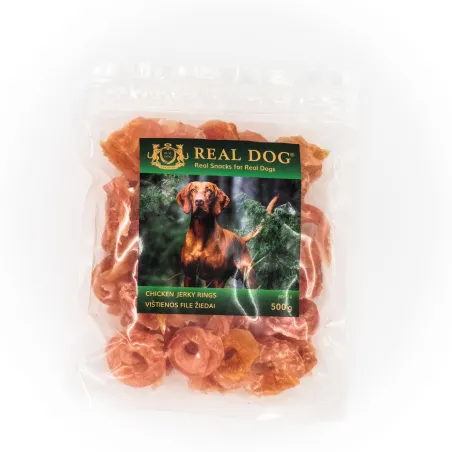 Real Dog SNACKS Minkšti vištienos file žiedai 500g | AKVANAMAI