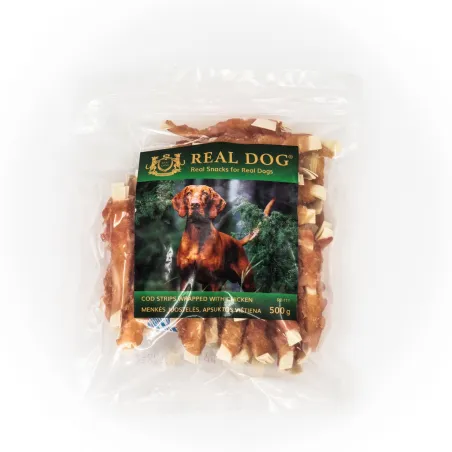 Real Dog SNACKS Menkės juostelės, apsuktos vištiena | AKVANAMAI
