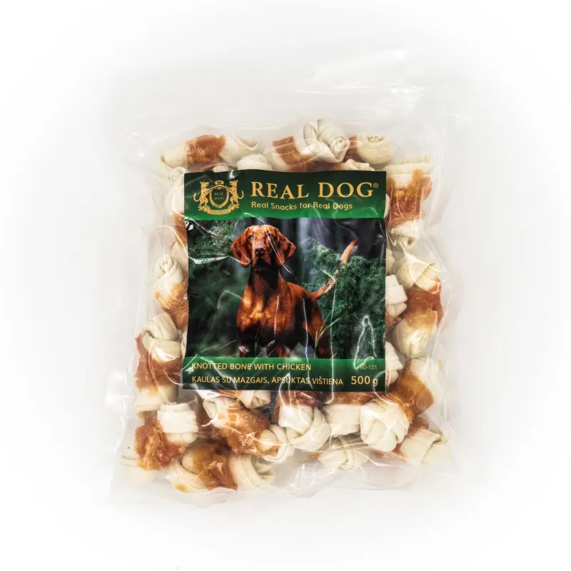 Real Dog SNACKS Kaulas su mazgais, apsuktas vištiena | AKVANAMAI