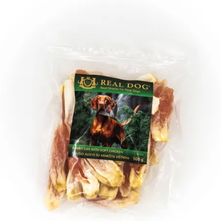 Real Dog SNACKS Triušio ausys su minkšta vištiena | AKVANAMAI