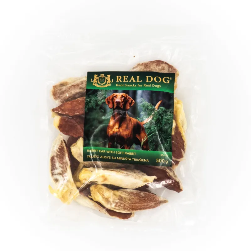 Real Dog SNACKS Triušio ausys su minkšta triušiena | AKVANAMAI