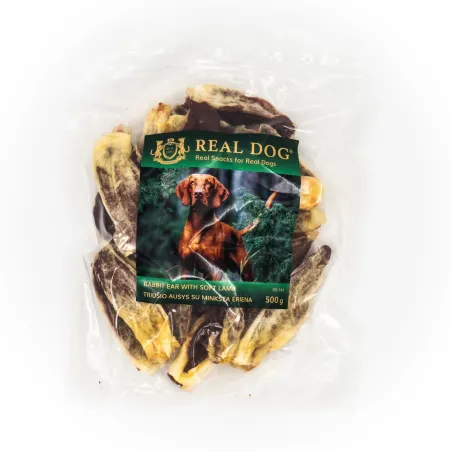 Real Dog SNACKS Triušio ausys su minkšta ėriena 500g | AKVANAMAI
