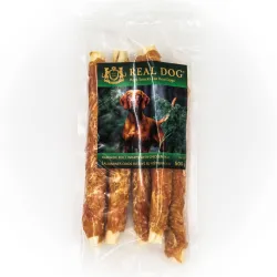 Real Dog SNACKS Žaliaminės odos ritinys su vištiena | AKVANAMAI