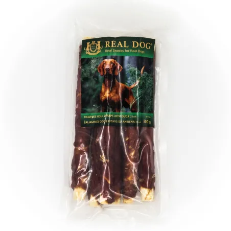 Real Dog SNACKS Žaliaminės odos ritinys su antiena | AKVANAMAI