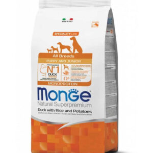 Monge spec. line monoprotein puppy sausas pašaras visų veislių jauniems šuniukams su antiena, ryžiais ir bulvėmis 12kg