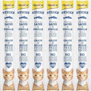 GimCat Sticks begrūdės lazdelės, su lašiša ir upėtakiu (10 vnt)