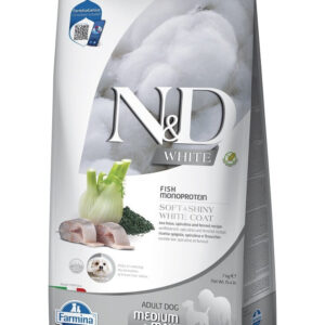 FARMINA N&D WHITE - DOG Dry Sea Bass Spirulina&Fennel ADULT MED&MAX 7 kg