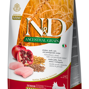 FARMINA N&D ANCESTRAL GRAIN - DOG Dry Chicken Spelt Oats&Pomegranate SENIOR MINI 2,5KG