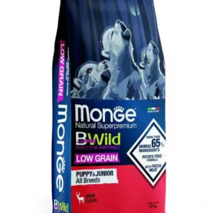 Monge BWILD All Breeds Puppy&Junior sausas pašaras šuniukams su elniena 12 kg