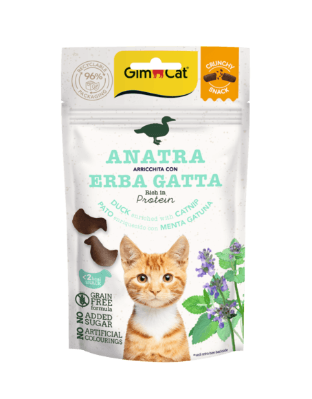 Gimcat Crunchy Snacks Duck /Catnip traškūs skanėstai antis/katžolė 50g 1 Gimcat Crunchy Snacks Duck /Catnip traškūs skanėstai antis/katžolė 50g