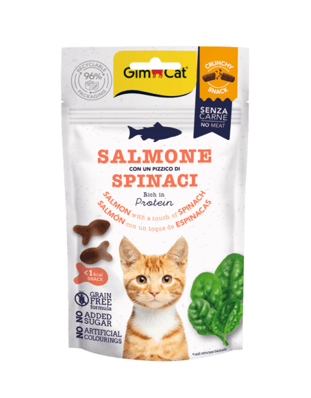 Gimcat Crunchy Snacks Salmon & Spinach traškūs skanėstai lašiša/špinatai 50g 1 Gimcat Crunchy Snacks Salmon & Spinach traškūs skanėstai lašiša/špinatai 50g