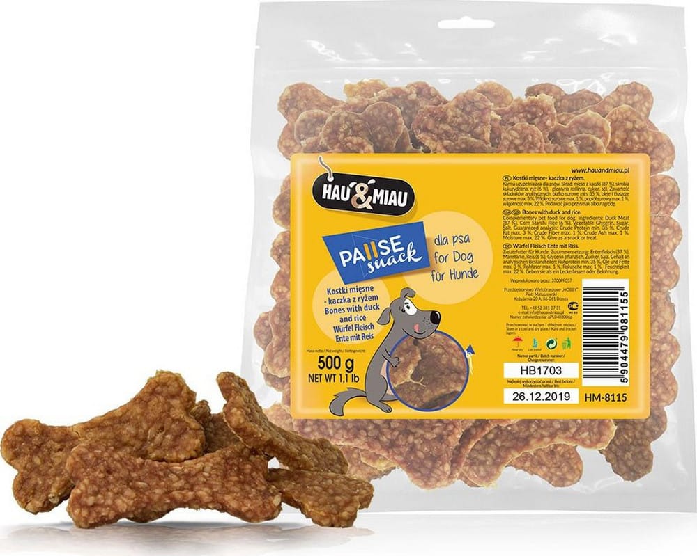 Hau&Miau mėsos kauliukai su Antiena ir Ryžiais 500g 1 Hau&Miau mėsos kauliukai su Antiena ir Ryžiais 500g