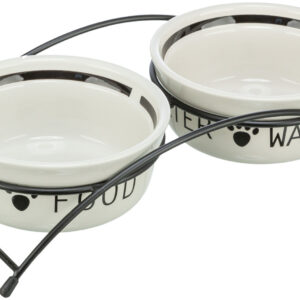 Trixie Dubenėlių kompl., keramika-metal., 2x0.25 l, ø 13 cm-27x7x14 cm, baltas-juodas