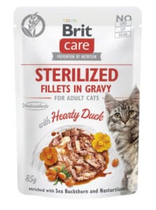 Brit Care Cat konservuotas pašaras Sterilized katėms maiš. Fillets in Gravy Hearty Duck 85 g