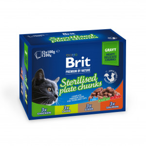Brit Premium Cat konservuotas pašaras katėms maiš. Sterilised Plate 1200g (12x100g)