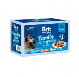 Brit Premium Cat konservuotas pašaras katėms maiš. Fillets in Gravy Family Plate 1020 g (12x85 g)