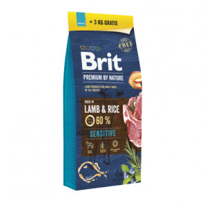 Brit Premium By Nature Sensitive Lamb sausas pašaras šunims 15kg+3kg