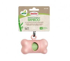 Record bambukinis rožinės spalvos maišelių ekskrementams dėklas