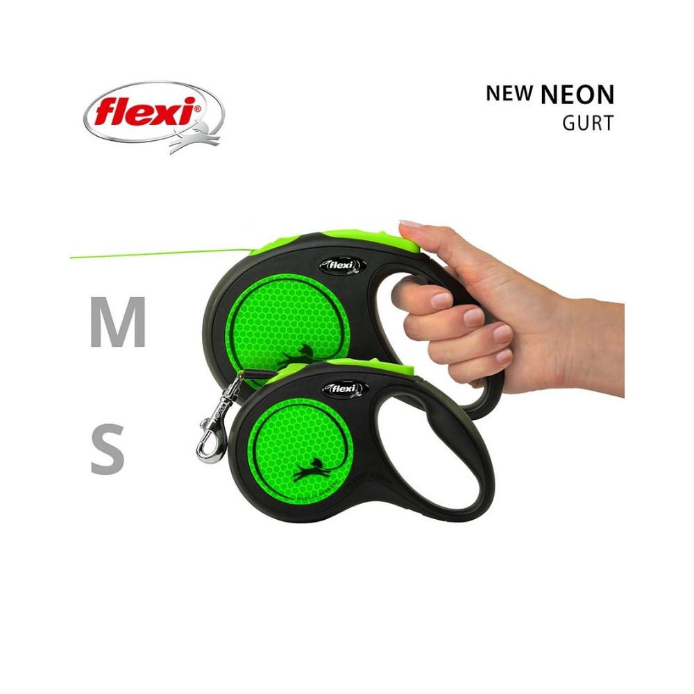 Flexi New Neon M automatinis pavadys, 5 m, juostelė, žalias - Image 5
