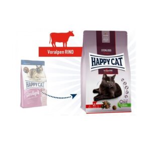 Happy Cat visavertis pašaras sterilizuotoms katėms su jautiena Sterilised Voralpen Rind