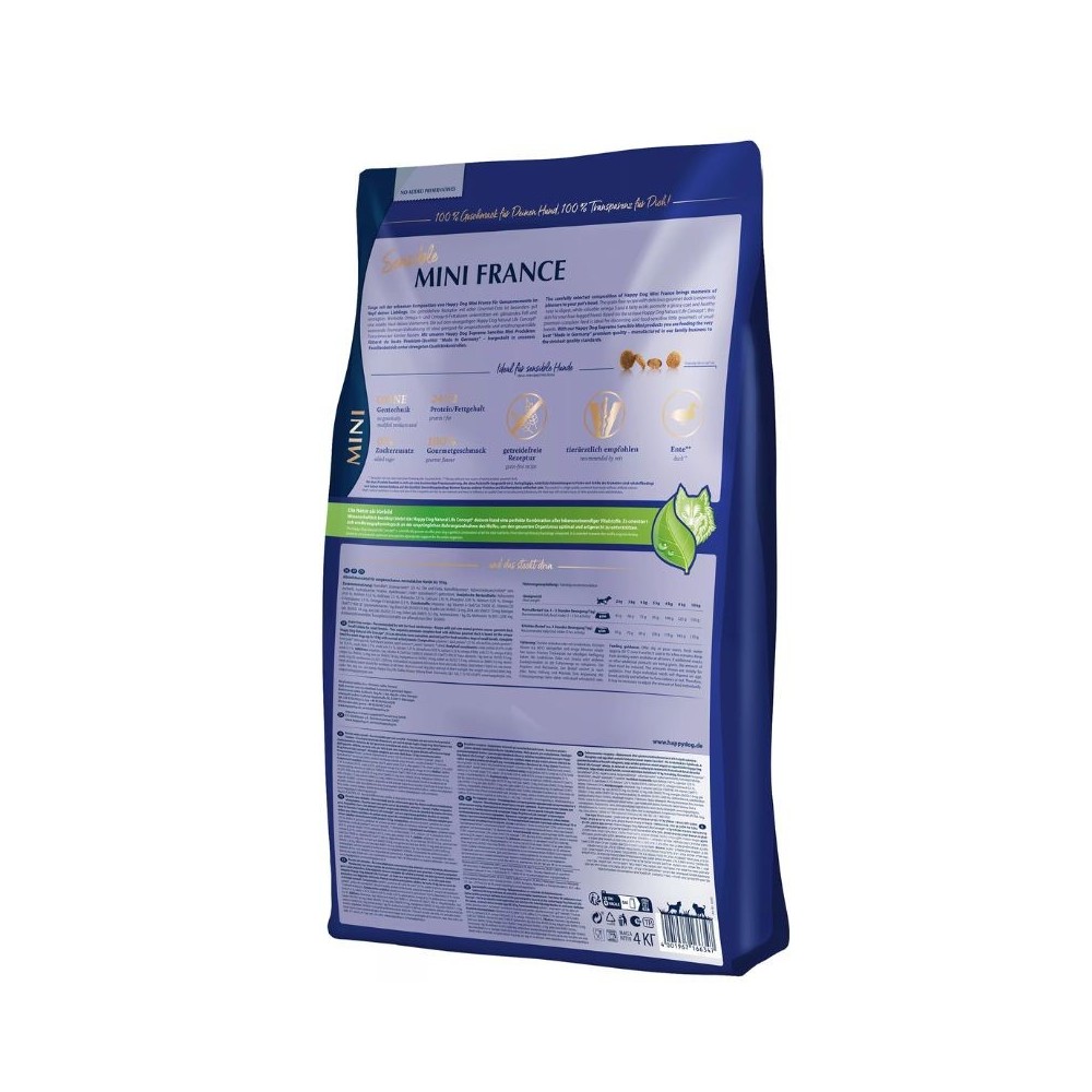Happy Dog Mini France visavertis pašaras mažų veislių suaugusiems šunims su antiena ir bulvėmis 4 kg - Image 5