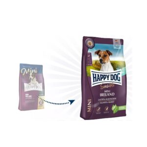 Happy Dog Mini Ireland visavertis pašaras mažų veislių suaugusiems šunims su triušiena ir lašiša