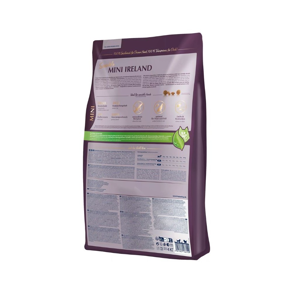 Happy Dog Mini Ireland visavertis pašaras mažų veislių suaugusiems šunims su triušiena ir lašiša, 300 g - Image 5