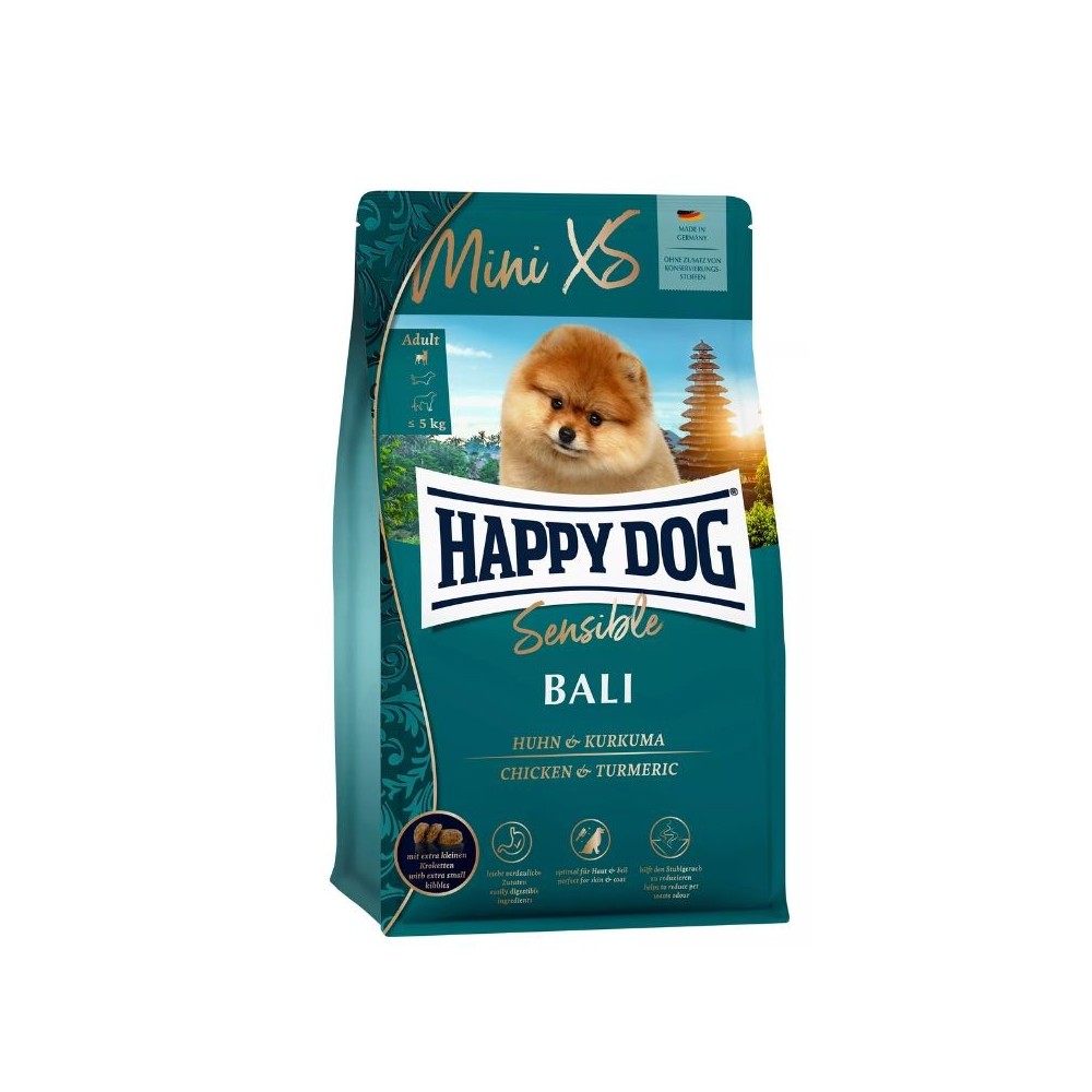 Happy Dog XS Mini Bali visavertis pašaras mažų veislių suaugusiems šunims su vištiena ir ciberžole