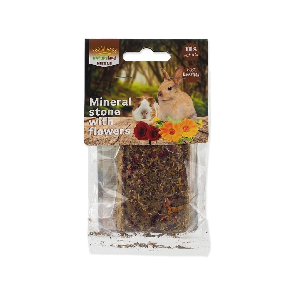 Nature Land Nibble mineralinis akmuo graužikams su žiedlapiais, 100 g 1 Nature Land Nibble mineralinis akmuo graužikams su žiedlapiais